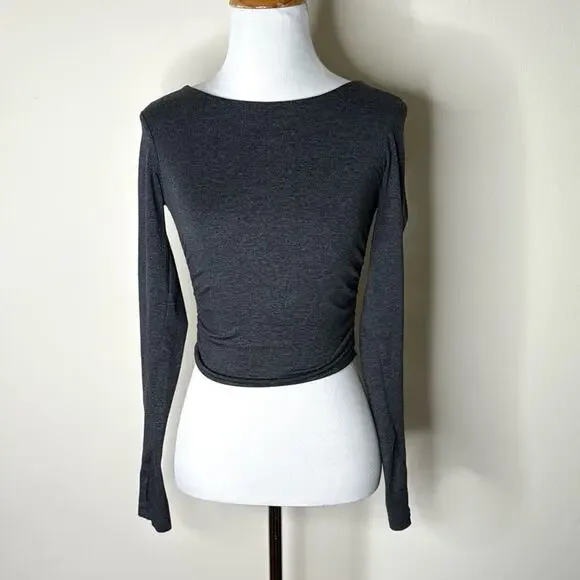 Varley Black Marl Always Warm Sloane Cropped Tee - Picture 3 of 8